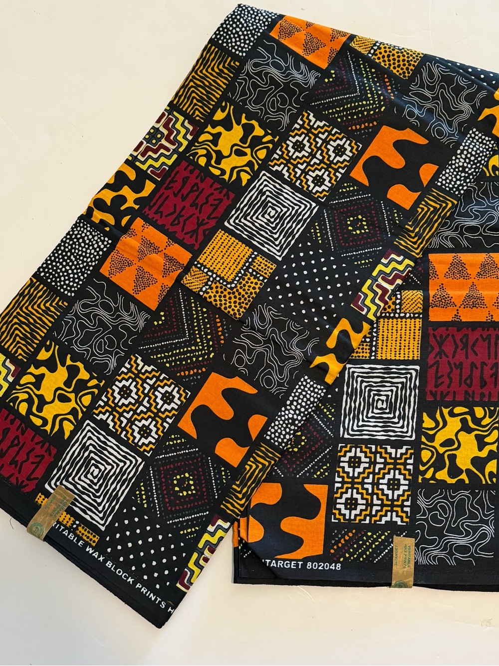 Bold Black,Orange,Yellow,Marron Geometric Mixed Print Multicolor Cotton Fabric